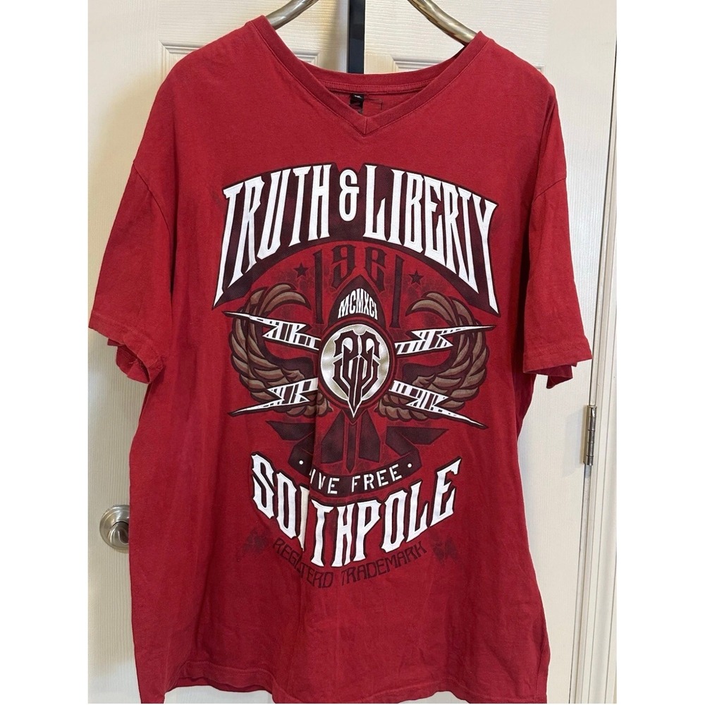 Southpole Mens 4XL Red Truth & Liberty Graphic V-Neck T-Shirt Live Free Cotton